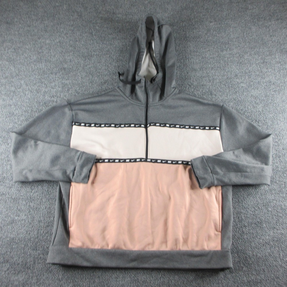 Nike Hoodie Womens M Gray 1/4 Zip Fleece Colorblock Pockets Swoosh Sweatshirt